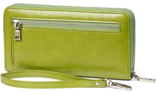 JEEBURYEE RFID-Schutzbörse für Damen, große Kapazität, luxuriös, Vintage, Leder, mit Reißverschluss, grün, Groß, RFID