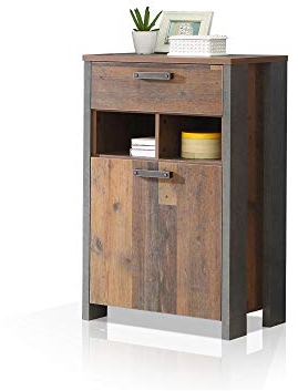 moebel-eins Cassia Schuhschrank mit 1 Tür, Material Dekorspanplatte, Old Wood Vintage Nachbildung/betonfarbig