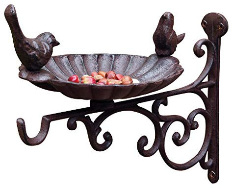 Outdoor Wall Mounted Cast Iron Bird Feeder Feeding Station Dish Hanging Basket Bracket Spring Summer Wedding Anniversary Garden Gift (W641)