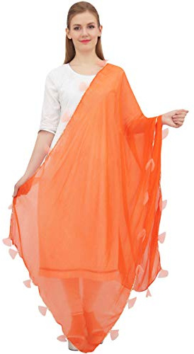 Phagun Frauen-Designer Chiffon Dupatta indische lange Stola Quaste Schals-orange