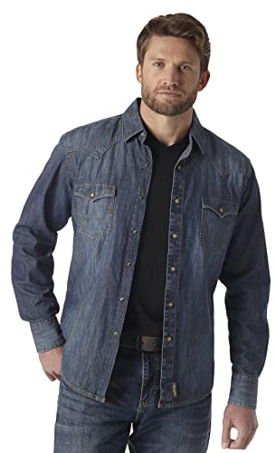 Wrangler Men's Denim Collection Snap Shirt
