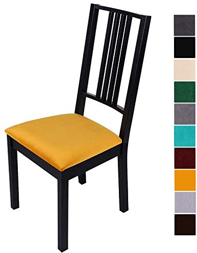 Homaxy Stuhlbezug Sitzfläche Samt Weich Sitzbezug Stuhl Stretch-sitzbezüge für Esszimmerstühle Abwaschbar Schonbezug Hussen für Stühle- 4er Set, Gelb