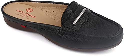 MARC JOSEPH NEW YORK Damen Leather Made in Brazil Luxury Mule Slide with Penny Detail Hausschuh, Schwarzes Trommelleder, 37 EU