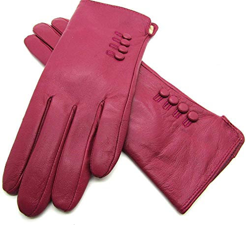 Femmes Neuf Qualité Premium Super Doux Véritable Cuir Gants - Magenta Rose, S