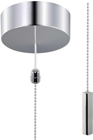 ElekTek UK Safety Approved Chrome Bathroom Light Pull Switch Kit, Chrome Square Bar Fob Handle & Extension Chain, EN 60669-1 & CE Mark, Earth Terminal, 6A 250V, 1 or 2 Way use Full Wiring Instructions