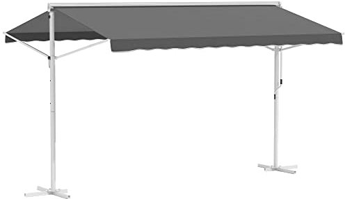 Outsunny Store Double Pente 4 x 3 m Manuel rétractable Inclinaison réglable métal époxy Blanc Polyester imperméabilisé Anti-UV Gris
