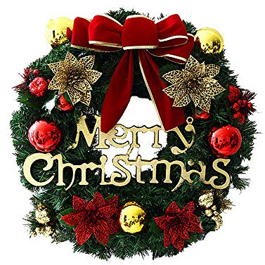 Koomiao Weihnachtskranz, Türkranz Weihnachten,Weihnachtsgirlande mit Kugeln Handarbeit Weihnachten Garland Deko-Kranz, 30CM (B)