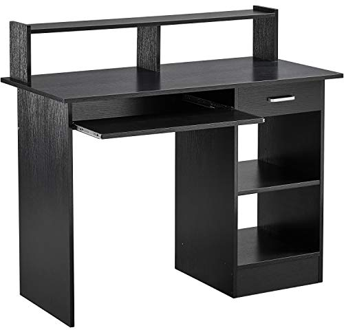 Yaheetech Office Computer Desk with Drawers Storage Shelf Keyboard Tray, PC Laptop Study Workstation for Home Office, Living Room, Bedroom, 106x50x94cm(LxWxH), Black