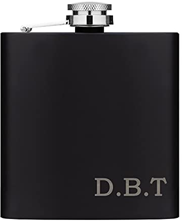Personalised Hip Flask Custom Initials 6oz Matte Black Stainless Steel