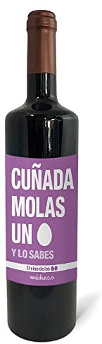 Regalo original. Botella de vino tinto Cuñada molas un huevo. 75cl.