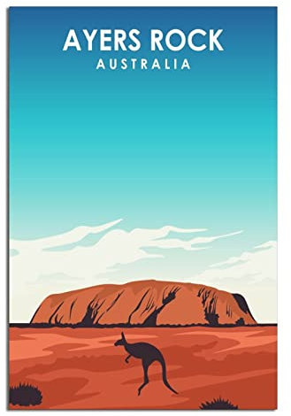 Vintage Australien Reiseposter Ayers Rock Känguru Dekorative Poster Modern Schlafzimmer Leinwand Kunst Poster Bild Malerei Poster Wanddeko Kunst Geschenk