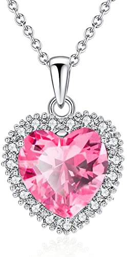 VONSSY Klassische Herz-Anhänger-Edelstein-Halskette | Kristall-Geburtsstein-Halskette| 18 Karat Platin vergoldete Kette | Sinnvolles Vintage-Schmuck-Geschenk