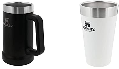 Stanley Adventure Vacuum Stein, Unisex-Adult, Negro Mate 2020, 1 Unidad (Paquete de 1) + Adventure Stacking Beer Pint, Unisex-Adult, Blanco Polar, 1 Unidad (Paquete de 1)