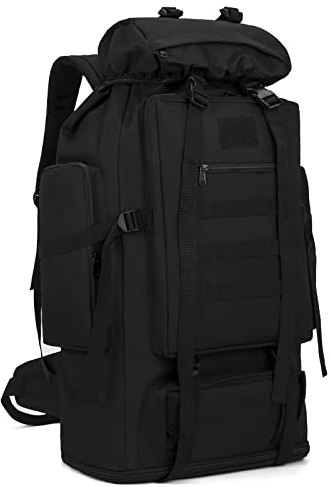 KXBUNQD Wasserdichter Camping-Wanderrucksack, 70L/100L, Molle-Rucksack, großer Tagesrucksack für Reisen, Schwarz, X-Large, Sportlich