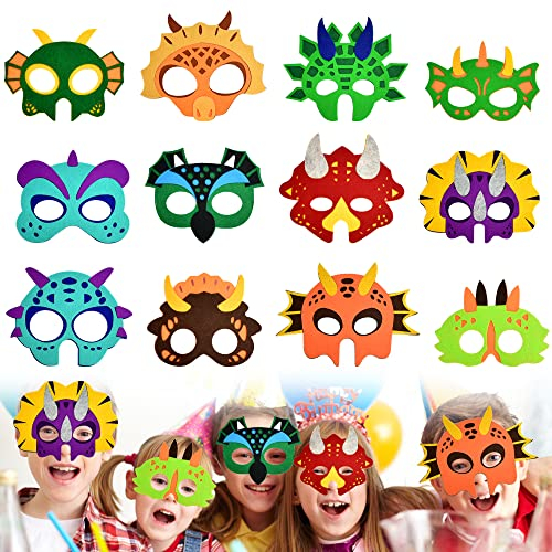 KBNIAN 12 Stück Dinosaurier Maske Bunte Dino Maske Halloween Dinosaurier Masken Kostüm Party Rollenspiel Maske für Jungen und Mädchen