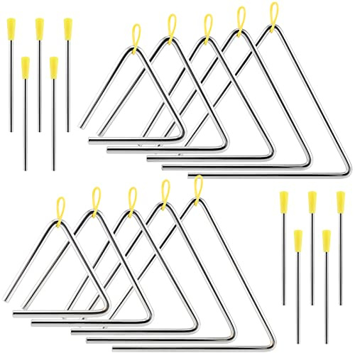 HEIHAK 10 Pack Musical Triangle Steel Set, 4 5 6 7 8 Hand Percussion Music Percussion Triangle Instrument with Striker for Adults Practice Rhyme Classroom Church Farmhouse