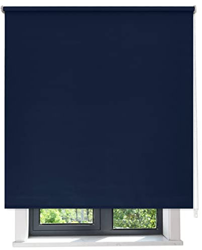 DALINA Textil - Estor Opaco Enrollable 60x200cm (Ancho x Largo), Persiana Enrollable Blackout para Puertas y Ventanas,tamaño de la Tela 56x195cm (Azul Marino)