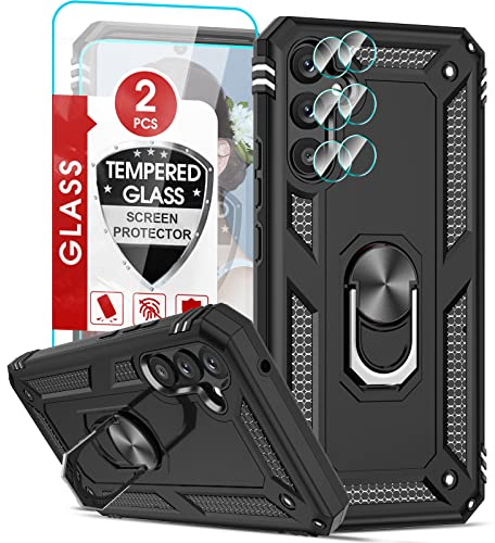 LeYi Coque pour Samsung Galaxy A34 5G/A 34 avec 2 Verre Trempé et 2 Protection Camera, Anneau Support Militaire Anti-Chute Bumper Antichoc Rigide Armure Housse Etui pour Samsung A34 Noir