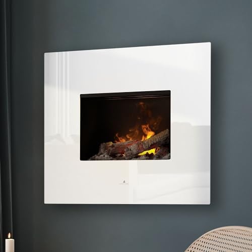 Noble Flame ORION - Opti-Myst Elektrokamin Kaminofen Kamin - Wandmontage - mit Heizung - mit Dekoholz - weiß/schwarz