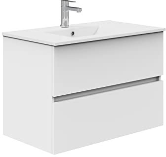 Baikal Mueble de Baño TRIX. Mueble 2 cajones, suspendido en Pared. Varios Acabados y Medidas. Mueble Montado. 2 Cajones 80 cm Blanco