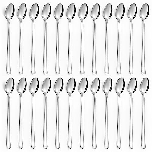 BEWOS Latte Macchiato Set de Cuillères 24 Pièces, 19,7 cm (7.8) Cuillère à Boisson Longue en Acier Inoxydable, Cuillère à Espresso en Acier Inoxydable, Poli Miroir, Lave-vaisselle