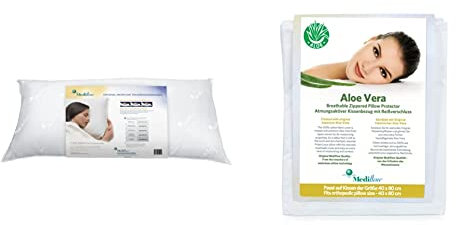 Mediflow 5011 Premium Daunenkissen mit Wasserkern, 40x80 cm & Aloe Vera Schonbezug, Kissenschonbezug, Baumwolle, Weiß, 40 x 80 cm