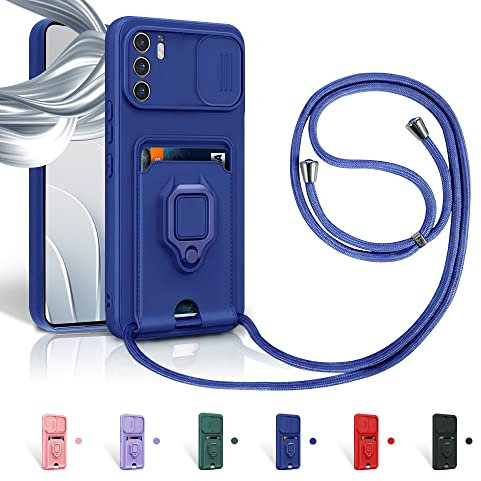 Aithne Cordon de Coque pour Xiaomi Poco M3 Pro 5G / Redmi Note 10 5G,Couvercle Coulissant de la Caméra+Support Annulaire à 360 Degrés,Fentes pour Cartes Lanyard Silicone Case -Bleu