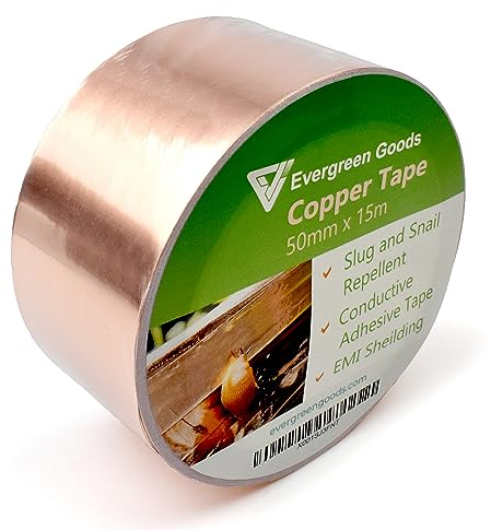 EVG Kupfer Schneckenabwehrband 50mm x 15m (1 Rolle) Selbstklebendes Kupferband gegen Schnecken Wetterfester, chemiefreier Schutz für Beete, Blumentöpfe & Pflanzen
