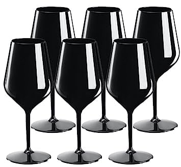 SPARKLERS CLUB Verre à Vin Wine Cocktail INCASSABLE 47cl couleur Noir - Lot de 6 - Verre Incassable en TRITAN, Réutilisable 350 Lavages, Prise en Main facile, Verre pour soirée et évènements