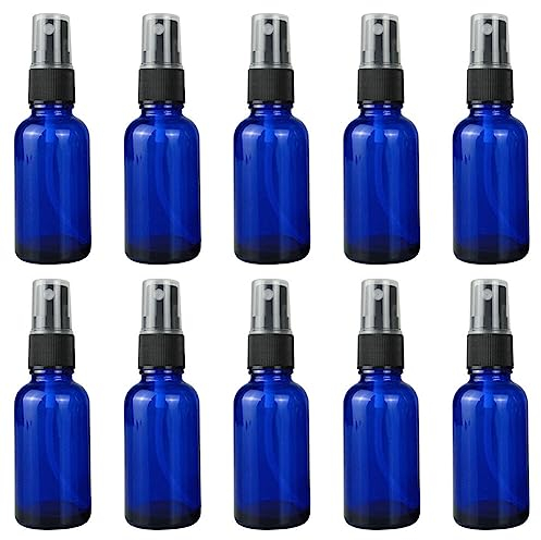 LICHENGTAI Botellas de vidrio ámbar con atomizador, paquete de 10 botellas de vidrio pequeñas azules para aceites esenciales, limpieza, aromaterapia y perfume