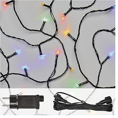 EMOS Connect System Basis Set Standard Weihnachtslichterkette, 10m Lichterkette + 5m Verbindungskabel + Netzteil mit Timer, 100 LEDs, IP44 für Innen und Außen, Multicolor, 6/18h Leuchtmodus