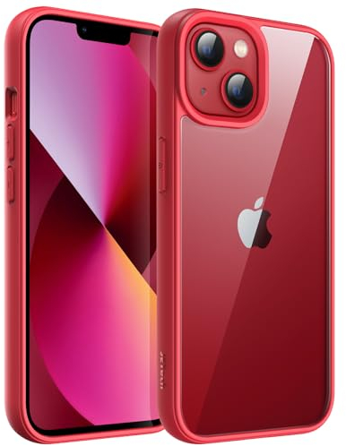 JETech Case for iPhone 13 6.1-Inch, Shockproof Phone Bumper Cover, Solid Color Matte TPU Frame, Anti-Scratch Clear Back (Red)