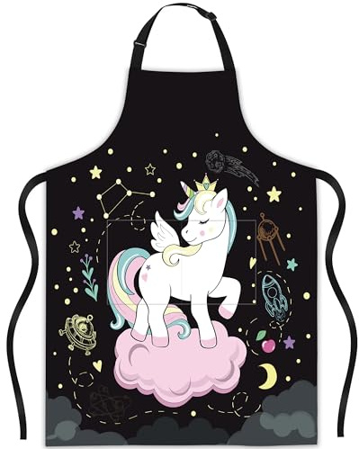 JASAKOO Schürze, Latzschürze mit verstellbarem Hals für Damen und Herren, Geschenke für Küche, Garten, Kochen, Unicorns Space Ufo, Einheitsgröße