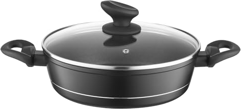 FLORINA Olla de Aluminio (2,3 l) I 24 cm I Olla con Tapa de Vidrio DELUX I Medidor y Revestimiento Antiarañazos I Cazuela Induccion I Apta para Cocina de Inducción, Gas y Eléctrica (Negra)