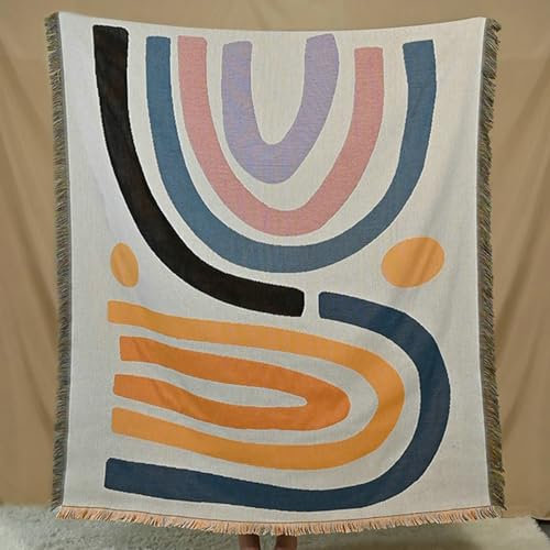 Ayoiow Wasserdicht Sofabezug Sofahusse Hell Und Bunt 1 Sitzer Sofabezug Polyester Baumwolle Kreisstreifen Mit Fransen