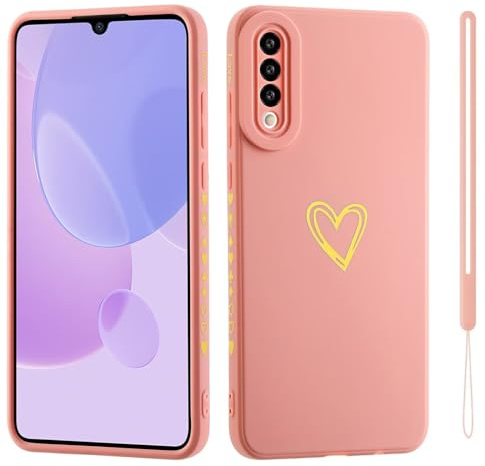 Jeelar ESONG Silikon Handyhülle für Samsung Galaxy A50/A30S/A50S Schutzhülle mit Süße Liebe Herzform für Mädchen/Frauen,UltraDünn Bumper Telefonhülle Cover mit Handschlaufe,kameraschutz Case Rosa