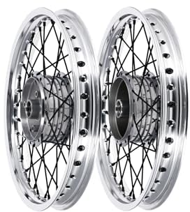 Set: 2x Speichenrad 1,6 x 16 Alufelge poliert + Speichen in Schwarz - für Simson S50, S51, KR51 Schwalbe, SR4
