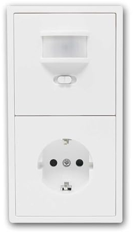 McPower SHALLOW IR Bewegungsmelder und Steckdose, weiß, mit 2-fach Rahmen, 152x80x35mm, LED geeignet, Schaltdauer und Empfindlichkeit einstellbar