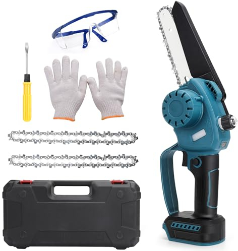WingFly Mini Tronçonneuse à Batterie Compatible avec Makita 18V, 6 Pouces Tronçonneuse Sans Balais avec 2 Chaînes, Tronçonneuses à une Main pour l'élagage le Jardin (Sans Batterie)
