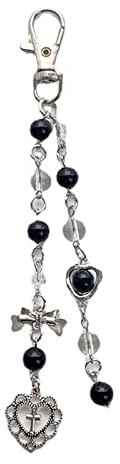 HUANIZI Porte-clés en forme de croix noire avec perles - Cadeau religieux - Cadeau chrétien - 7 x 6 x 2 cm - Comme le montre la photo