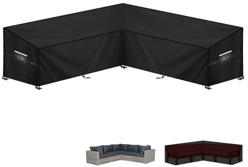 LAMUNI Gartensofa Abdeckung L-Form Abdeckplane Gartenmöbel Wasserdicht Ecksofa Abdeckung für Loungegruppe Abdeckhaube Loungesofa Schutzhülle für Loungemöbel Eck-Loungegruppe, 235x235x100x90/65cm
