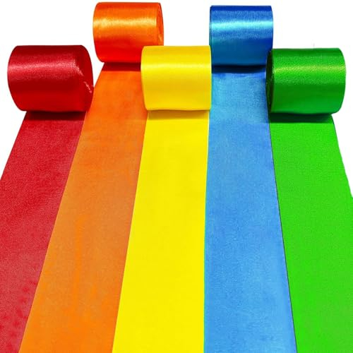 YOUYIKE Satinbänder Bunt 10M, 50mm Bunt Geschenkband Breit, 5 Farben Regenbogen Satinband, für Außendekoration Partydekoration Stuhl Hochzeit Der Valentinstag und Auto Eröffnungszeremonie Luftballon