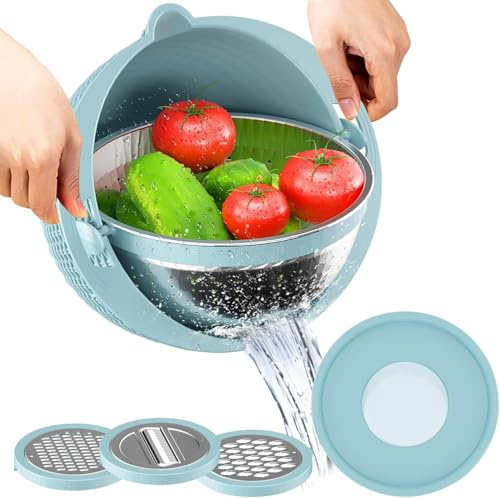 Sonhomay Kitchen Colander 4 in 1 Colander with Mixing Bowl Set Rotatable Fruit and Veggie Washer for Salad Vegetable Fruit Cleaning Mixing
