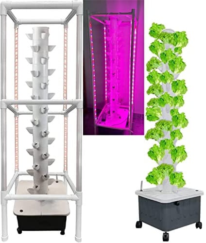 SORVA Torre idroponica per Coltivazione Fuori Suolo con Colonna a 45 Fori, Sistema di Coltivazione idroponica con Luce per Piante e Supporto Luminoso, per piantare scuole domestiche