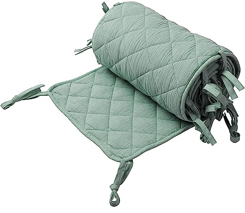 Baby Bettumrandung, Babybett Umrandungen, Kinderbetten Kantenschutz Baby Babybett, Atmungsaktive Polsterung, Kopfschutz Babybett Umrandungen, Rausfallschutz für Babybett Gitterstäbe,Grün,360*30CM