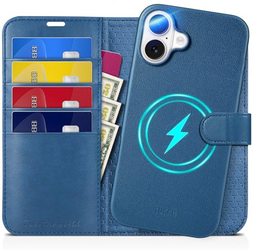 TUCCH Case for iPhone 16 Plus (6.7), 2 in 1 Magnetic[Detachable]PU Leather Wallet Stand Case with[RFID Blocking][Wireless Charging][Card Holders]Shockproof Removable Protective Folio, Full Lake Blue
