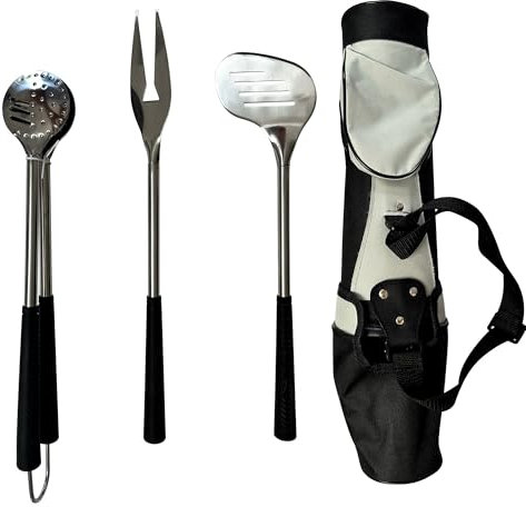 Outset Edelstahl-Golfschläger-Grillwerkzeug-Set, inklusive Werkzeug-Golftasche, Spatel, Grillgabel und Zange