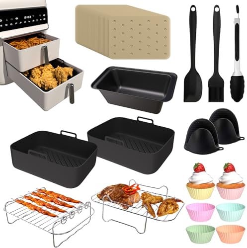 Freidora de aire caliente accesorio para Ninja Foodi AF300EU AF400EU AF500EU 7,6L/8L/9L/9L/9,5L Dual Zone Freidora de aire caliente Incluye molde de silicona, parrilla, molde de silicona