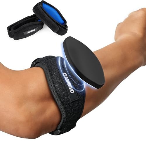 CAMBIVO Tennis Elbow Support Strap, 1 Pair Tennis & Golfers Elbow Support for Men and Women, Adjustable Brace with Compression Pad and Elbow Pain Relief (Black)