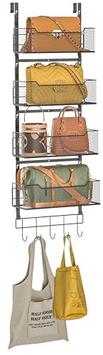 Purse Organizer Over The Door,Adjustable Durable Metal Purse Holder Handbag Purse Organizer for Closet with 5 Hooks Medium